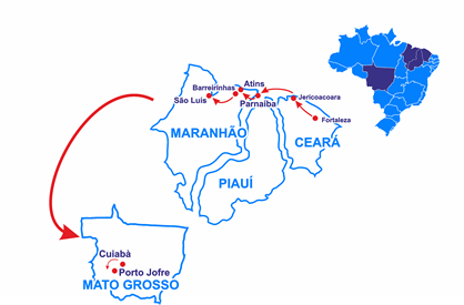 Mapa De Fortaleza a So Luis en 4x4 y el Pantanal del Jaguar