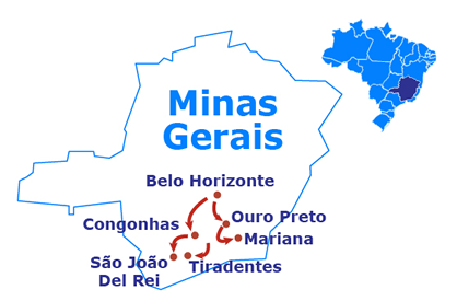 Mapa Les Villes Historiques du Minas Gerais 